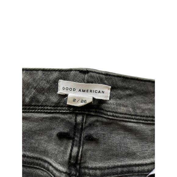 Good american womens good curve skinny crop black fray jeans size 2/26 - Picture 11 of 12